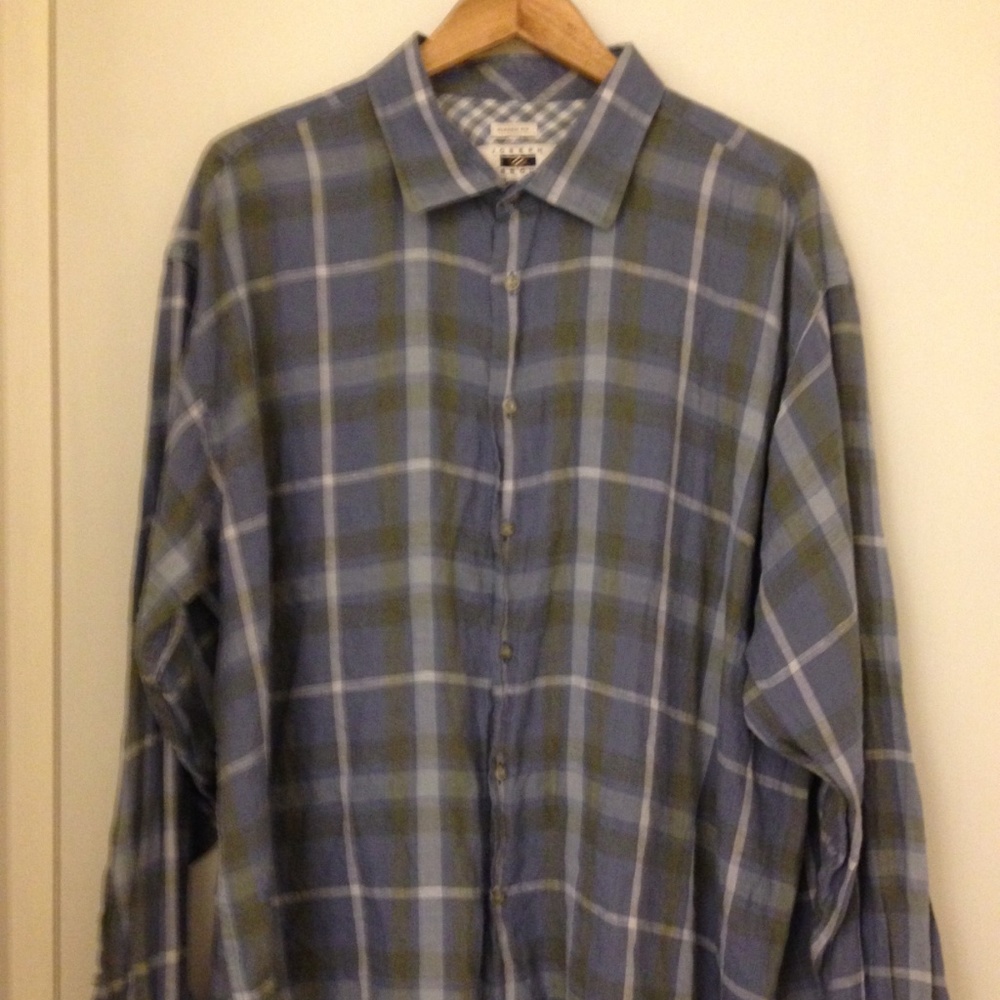Joseph Abboud 100% Linen Blu/Green Plaid 2X Shirt